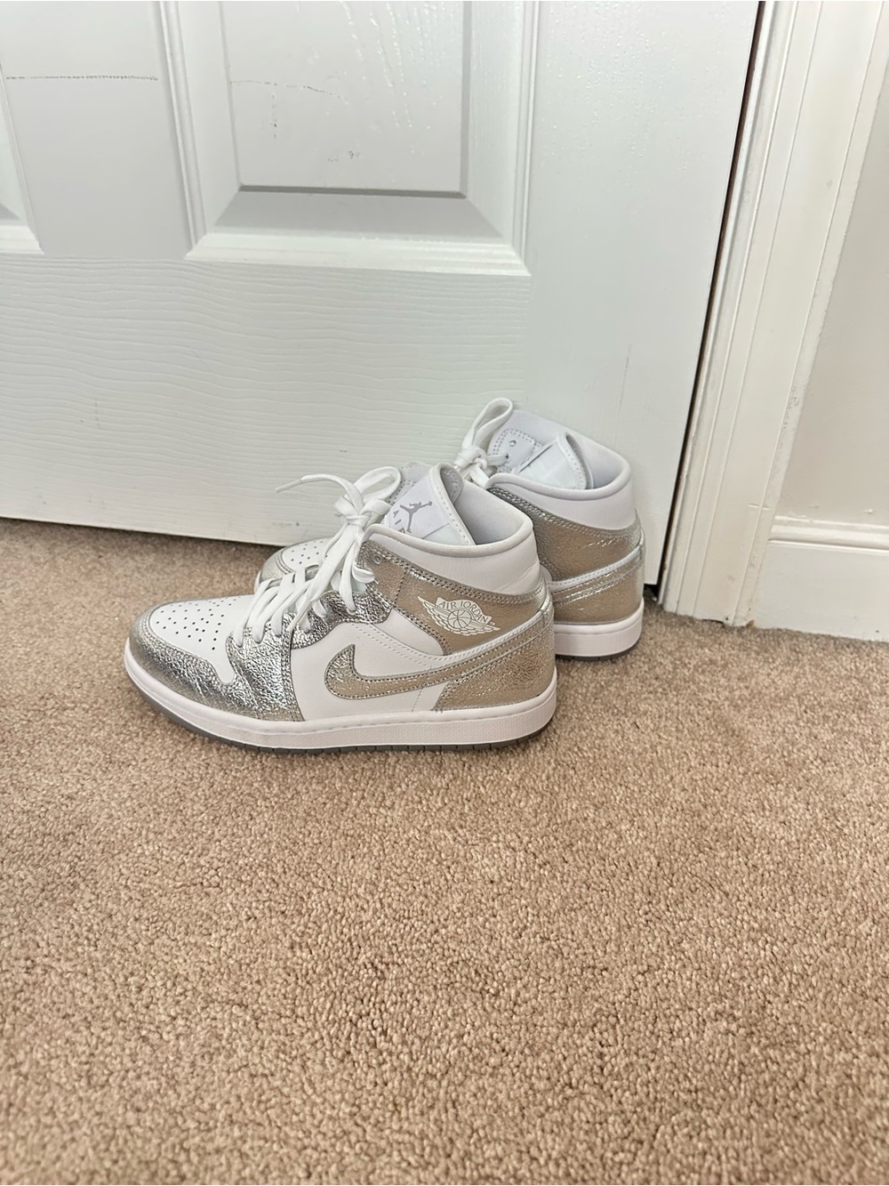 Jordan High-Top Sneakers in White and Silver - Picture 2 of 8